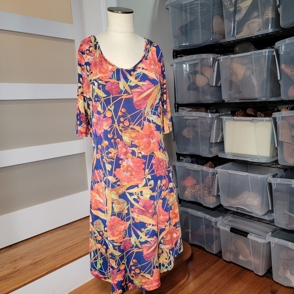 Touch Express Tropical Floral Flower Dress Stretch Knit Travel Vacation Size L - Picture 14 of 15